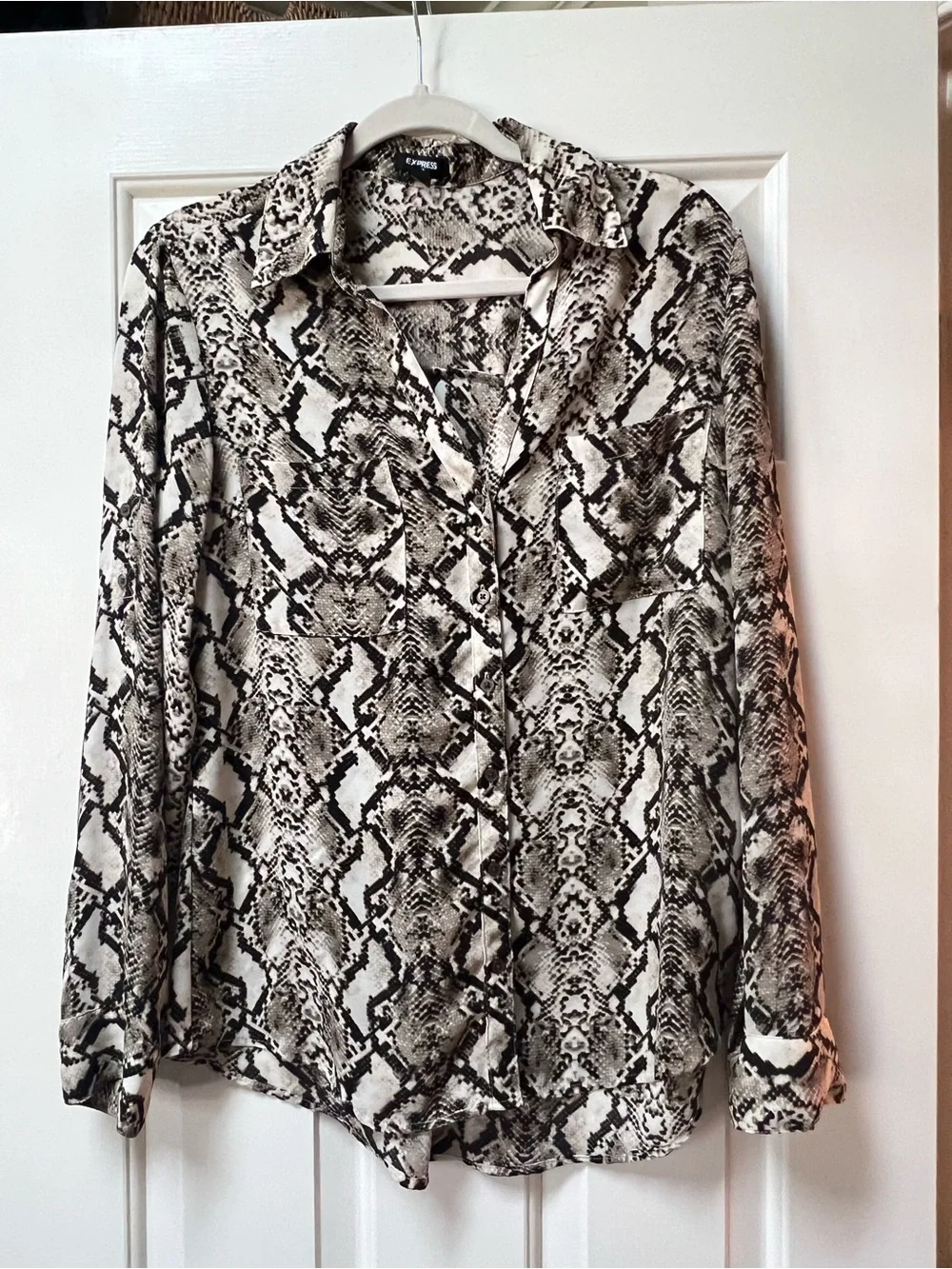 Express Snake-Print Button-Down Shirt - Black & Cream - Picture 1 of 1